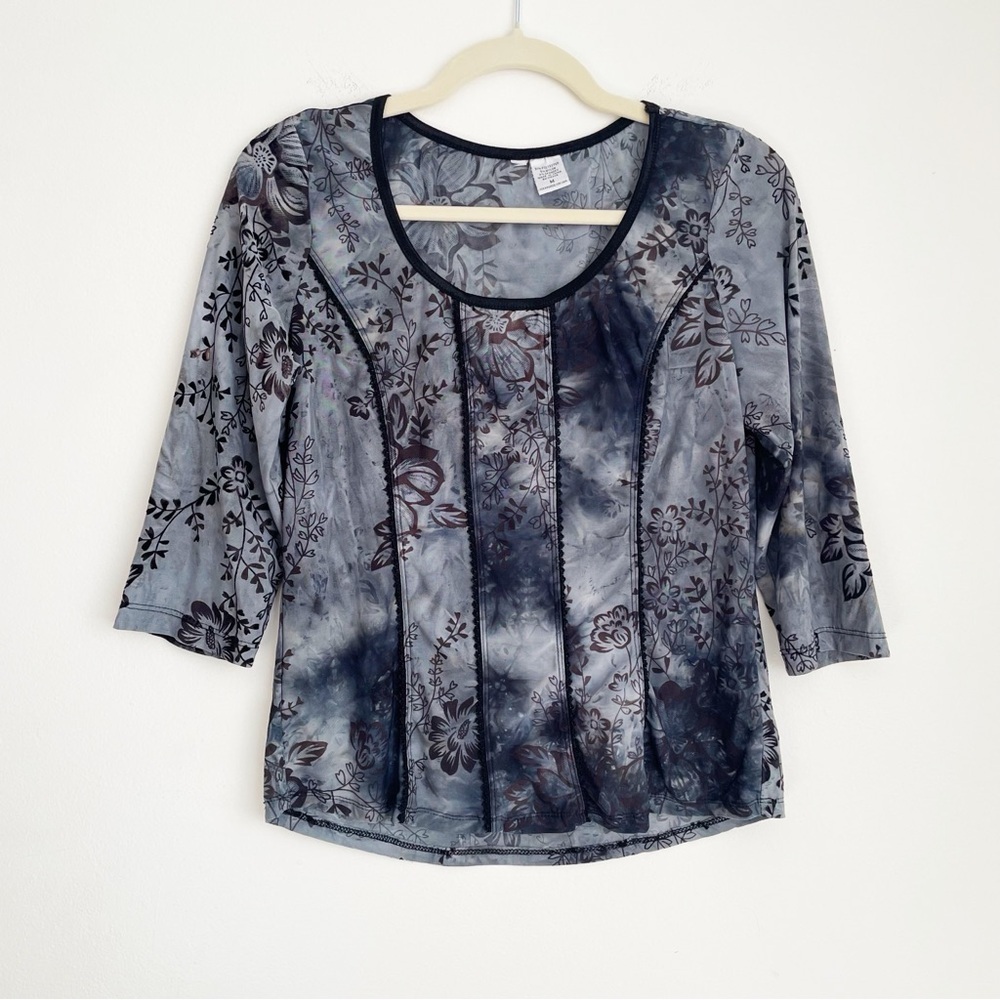 y2k whimsigoth grunge top blouse dark fairy floral velvet witchy witch M stretch